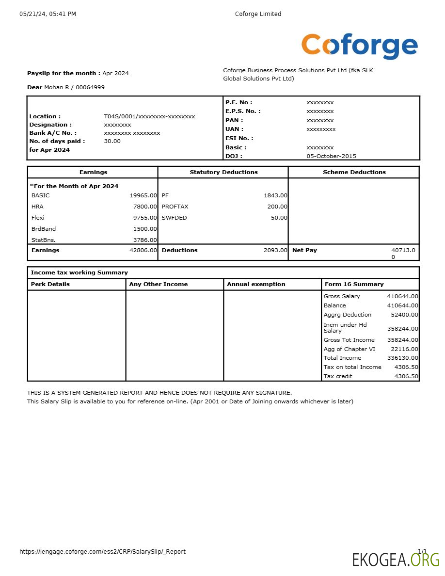 Modèle de fiche de paie de l'entreprise Coforge IT aux formats Word et PDF.pdf, 1